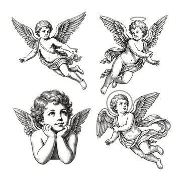 Collection of Vintage Cupids Vector Illustrations