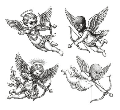 Stylized Vintage Cupids Vector Illustrations