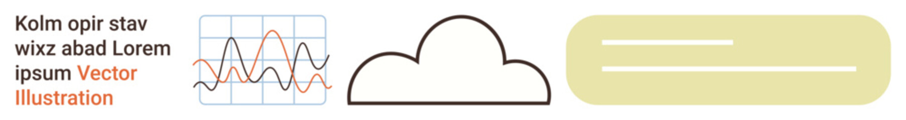 Data analytics, cloud computing, digital communication, design placeholders, tech graphics, online storage. Line graph, cloud icon and text box. Data analytics and cloud computing concepts