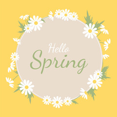 A floral frame for the spring season. Hand-drawn illustration with the inscription "Hello, Spring." Vector.