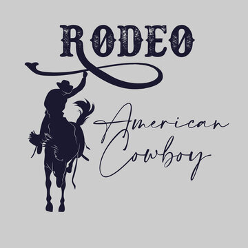 Vintage typography wild west Texas cowboy rodeo inspired slogan print retro hand-drawn cowboy horse and stars adorned t-shirt or poster - Vector
