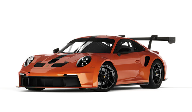 3D rendering of the fast Porsche 911 GT3 supercar. Isolated on the white background