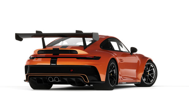 3D rendering of the fast Porsche 911 GT3 supercar. Isolated on the white background