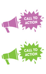 Vibrant call to action megaphones in pink and green for marketing