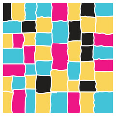 Vibrant colorful geometric pattern with pink, yellow, blue and black shapes