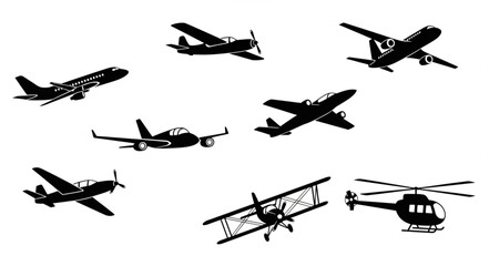 Collection of Silhouetted Aircraft and Helicopter Designs. © intan yn