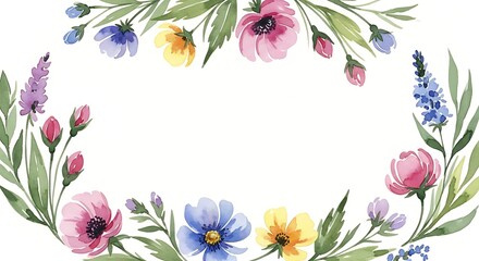 Elegant watercolor floral wreath on white background