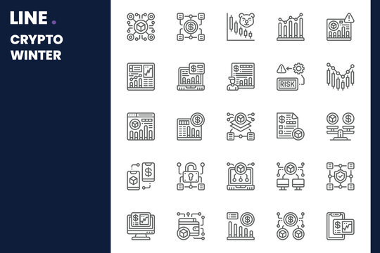 Crypto Winter Icon pack for your website, mobile, presentation, and logo design. Crypto Winter Icon outline design. Vector graphics illustration and editable stroke.