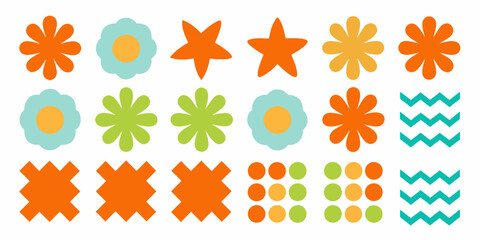 Obraz premium Colorful geometric shapes and floral patterns arranged in neat rows