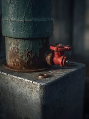 Old Rusty Industrial Valve and Electric Motor with Red Handwheel