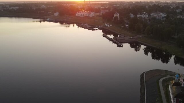 Dawn Aerial Panorama of Uglich Kremlin, Golden Ring of Russia