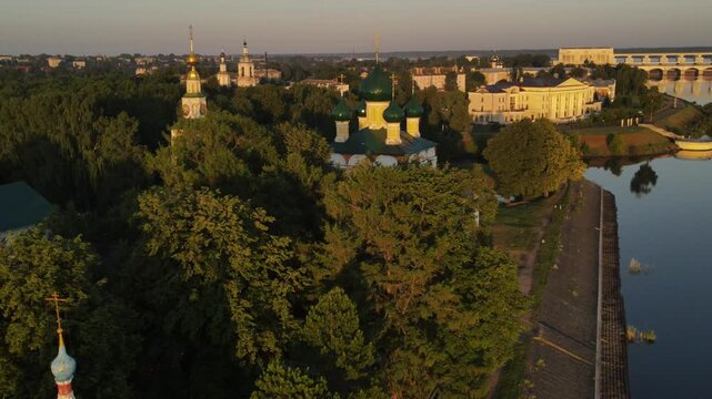 Dawn Aerial Panorama of Uglich Kremlin, Golden Ring of Russia