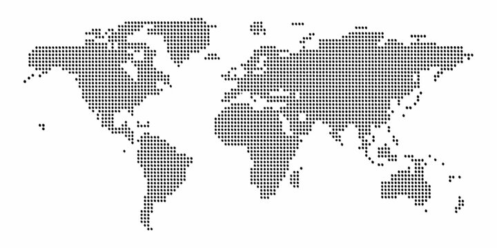 A dotted world map illustration showcasing continents and oceans