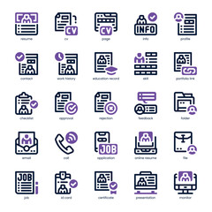 Job Resume Icon pack for your website, mobile, presentation, and logo design. Job Resume Icon dual tone design. Vector graphics illustration and editable stroke.