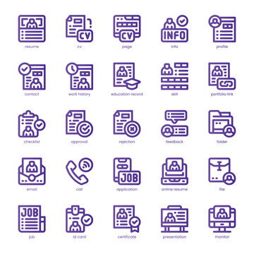 Job Resume Icon pack for your website, mobile, presentation, and logo design. Job Resume Icon line basic color design. Vector graphics illustration and editable stroke.