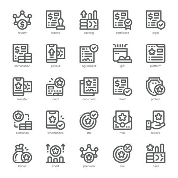 Royalty and Finance Icon pack for your website, mobile, presentation, and logo design. Royalty and Finance Icon outline design. Vector graphics illustration and editable stroke.