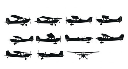 Collection of Silhouettes of Various Small Airplanes. © Hudah
