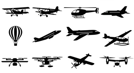 Collection of Silhouettes of Various Aircraft and Flying Vehicles. © Hudah
