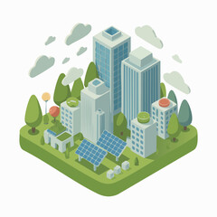 Isometric Sustainable City Concept with Green Energy