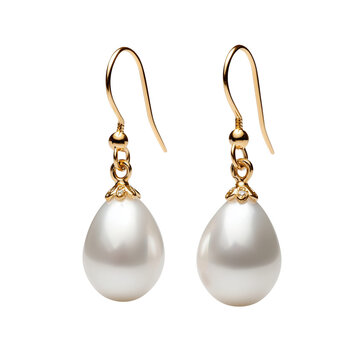 Elegant teardrop pearl dangle earrings with lustrous white pearls and golden hooks