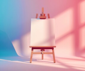 A wooden easel with a blank canvas on top of it