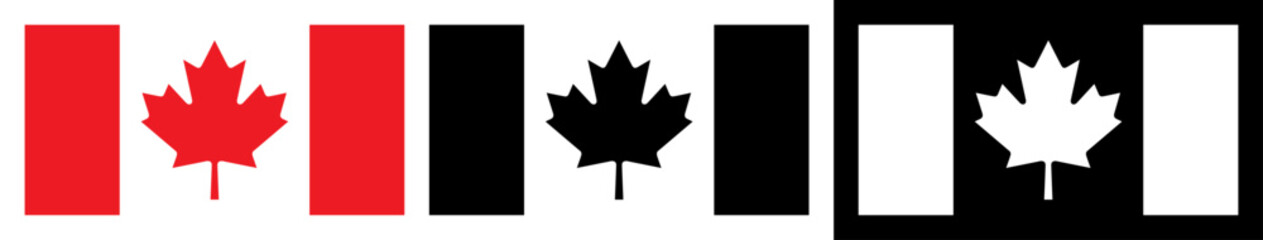 Obraz premium Black Canada flag set, black and white Canadian flag icon