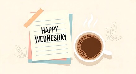 Cozy Midweek Coffee Note Flatlay with Happy Wednesday Theme.