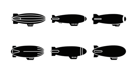 Collection of six different blimp silhouettes for design. © Mahin