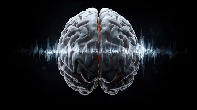 Human brain with electrical impulse waveform and energy creating active mind concept activity and mental
