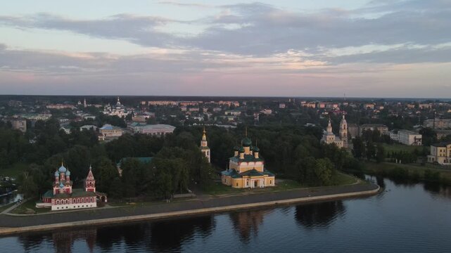 Dawn Aerial Panorama of Uglich Kremlin, Golden Ring of Russia