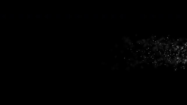 A white comet flying by, leaving behind particles of dust, stars, and smoke. Transparent background, alpha channel, 60 fps animation. Sparkling shining comet on sky. Space animation concept.