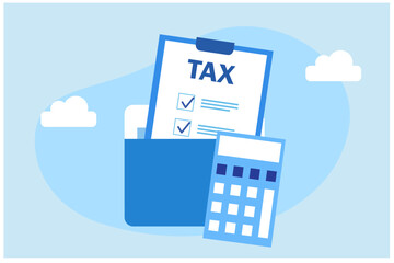 Online tax filing concept, businessman filling tax form documents online vector illustration	
