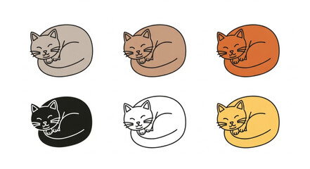 Collection of six sleeping cats in different colors.