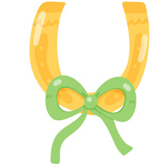 Obraz premium Lucky Golden Horseshoe with Pink Bow Illustration, St. Patrick's Day Symbol of Good Fortune