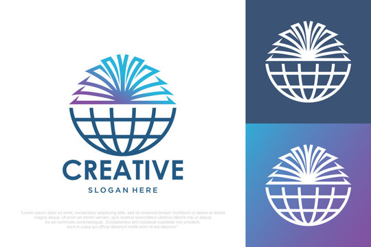 Global Education Logo design . combination globe and open book symbol. Vector illustration