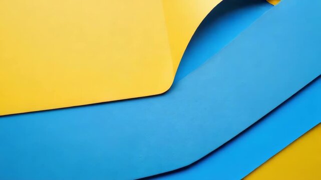 Vibrant abstract art piece featuring blue panels arranged in a diagonal pattern against a yellow background.