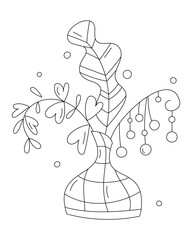 Abstract flowers and leaves in a vase