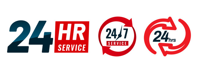24 Hour Service Icon Set &ndash; 24/7 Support, Customer Care, Emergency Service Vector
