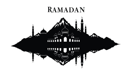 Ramadan mosque silhouette with minarets and dome in abstract modern style © Idris Stock 