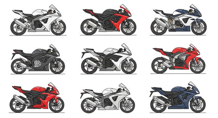 Obraz premium Collection of Sport Motorcycles in Various Colors.