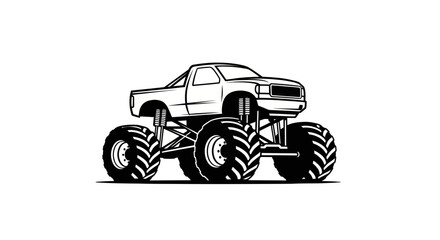 Monster Truck Line Art Illustration - Big Tires, Off-Road Vehicle © afgan