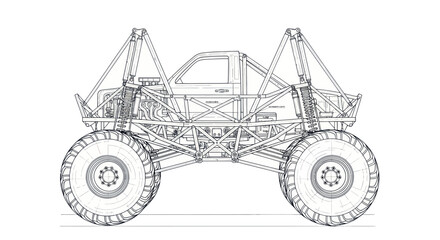 Monster Truck Blueprint - Off-Road Vehicle Design Sketch © afgan