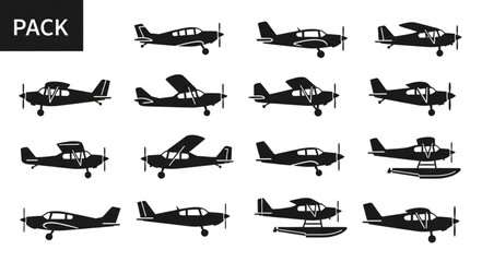 Collection of small airplane silhouettes for aviation design. © Akilo