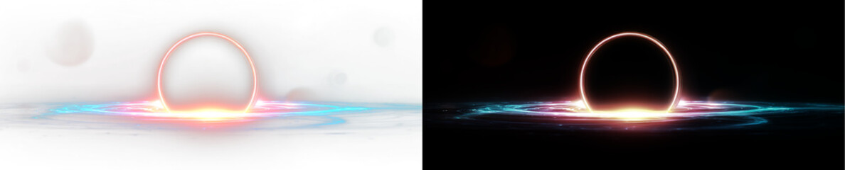 Glowing Futuristic Neon Circle PNG Overlay with Blue Purple Magic Portal and Energy Light Effect	