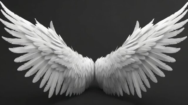 A close-up view of a pristine white wing sculpture with feathers resembling an angel's wing.