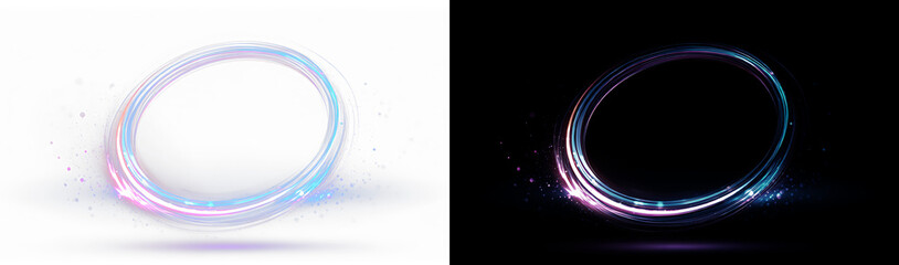 Glowing blue-violet neon magic ring - PNG format, futuristic overlay. Light frame