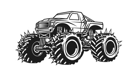 Monster Truck with Spiked Tires, Off-Road Vehicle, Extreme Sports Illustration © anis