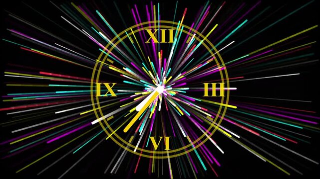 Analog Clock Face Animation with Radiant Exploding Light Rays