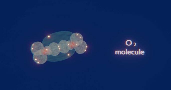 Physics concept. Molecule of oxygen structure. 3d render video.