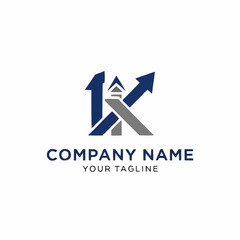 Modern K Letter Logo with Upward Arrows and Growth Symbol.